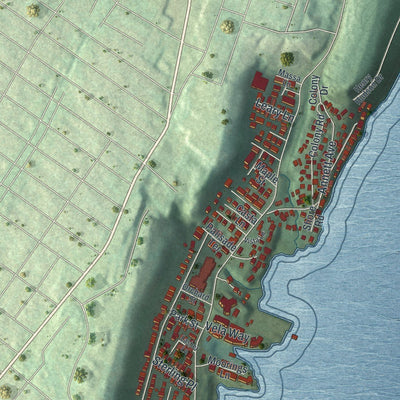 Close-up of the map of Edgewater, New Jersey print showing street and building detail