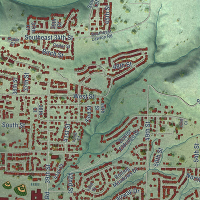 Close-up of the map of Washougal, Washington print showing street and building detail