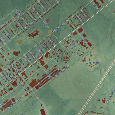 Close-up of the map of Butner, North Carolina print showing street and building detail