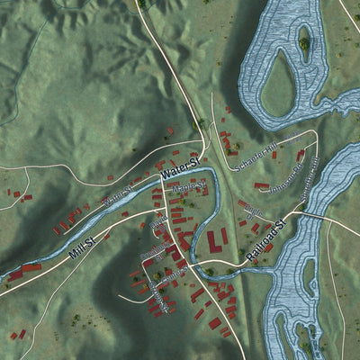 Close-up of the map of Wells River, Vermont print showing street and building detail