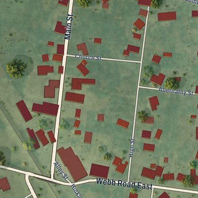 Close-up of the map of Bell Buckle, Tennessee print showing street and building detail