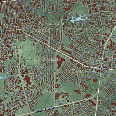 Close-up of the map of Wilmington, North Carolina print showing street and building detail