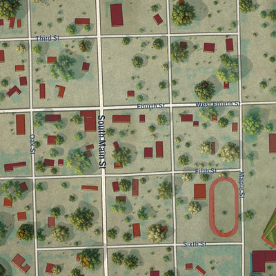 Close-up of the map of Campo, Colorado print showing street and building detail