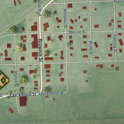 Close-up of the map of Scranton, Kansas print showing street and building detail