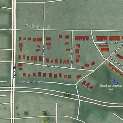 Close-up of the map of Evesham Park, Maryland print showing street and building detail