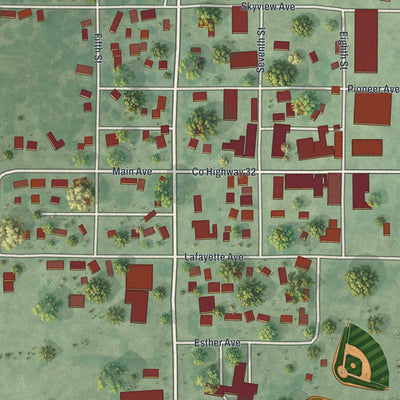 Close-up of the map of Lafayette, Minnesota print showing street and building detail