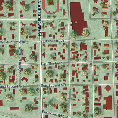 Close-up of the map of Groton, South Dakota print showing street and building detail