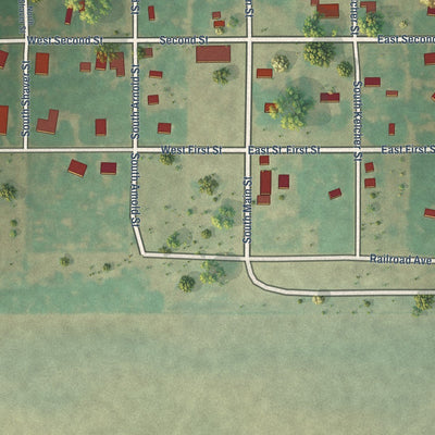 Close-up of the map of Deer Creek, Oklahoma print showing street and building detail