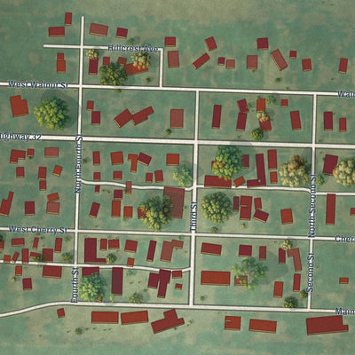Close-up of the map of Compton, Illinois print showing street and building detail
