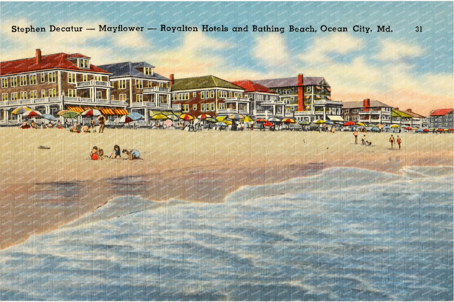Stephen Decatur -- Mayflower -- Royalton Hotels and Bathing Beach, Ocean City, MD — Vintage Maryland Postcard