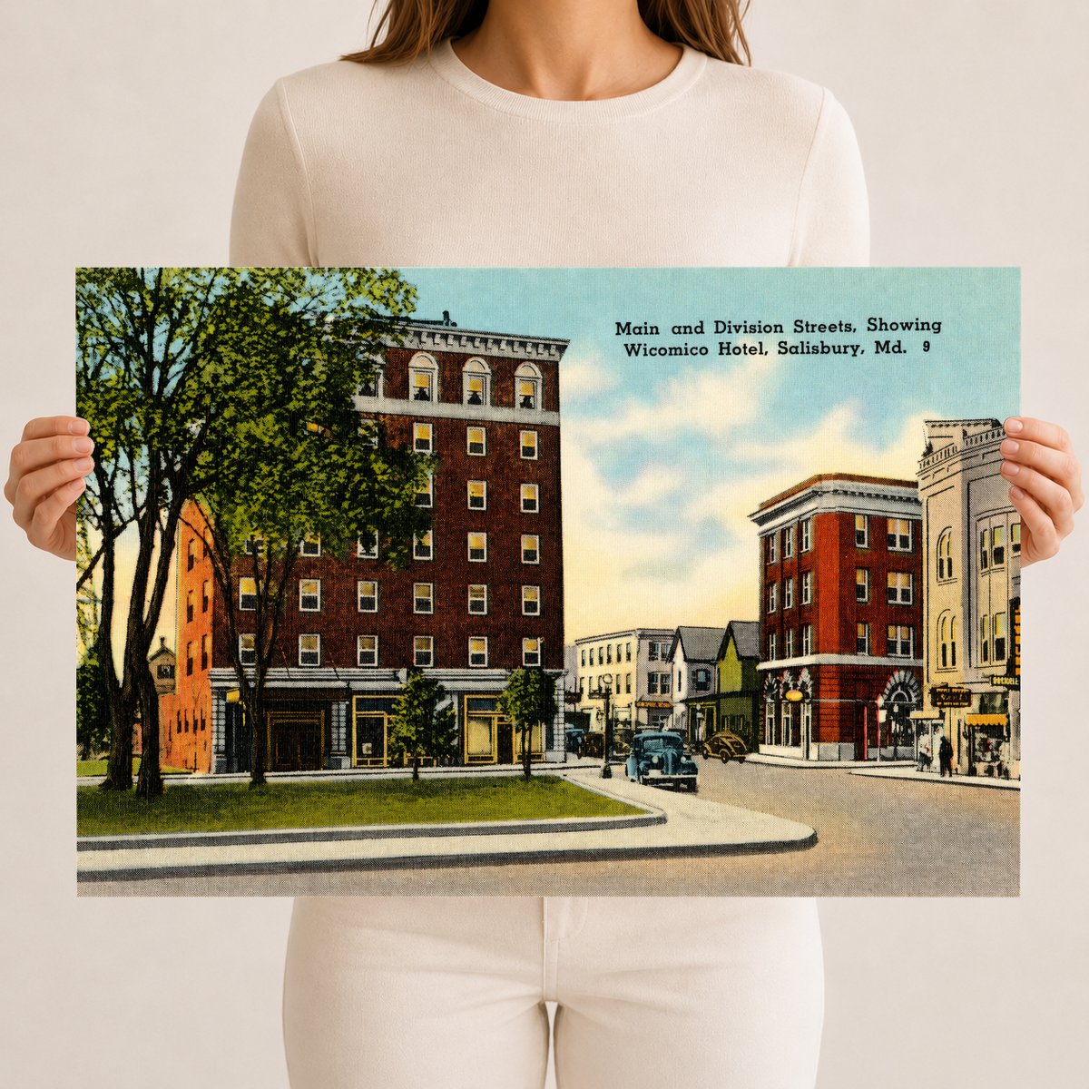 Main and Division Streets, showing Wicomico Hotel, Salisbury, MD — Vintage Maryland Postcard