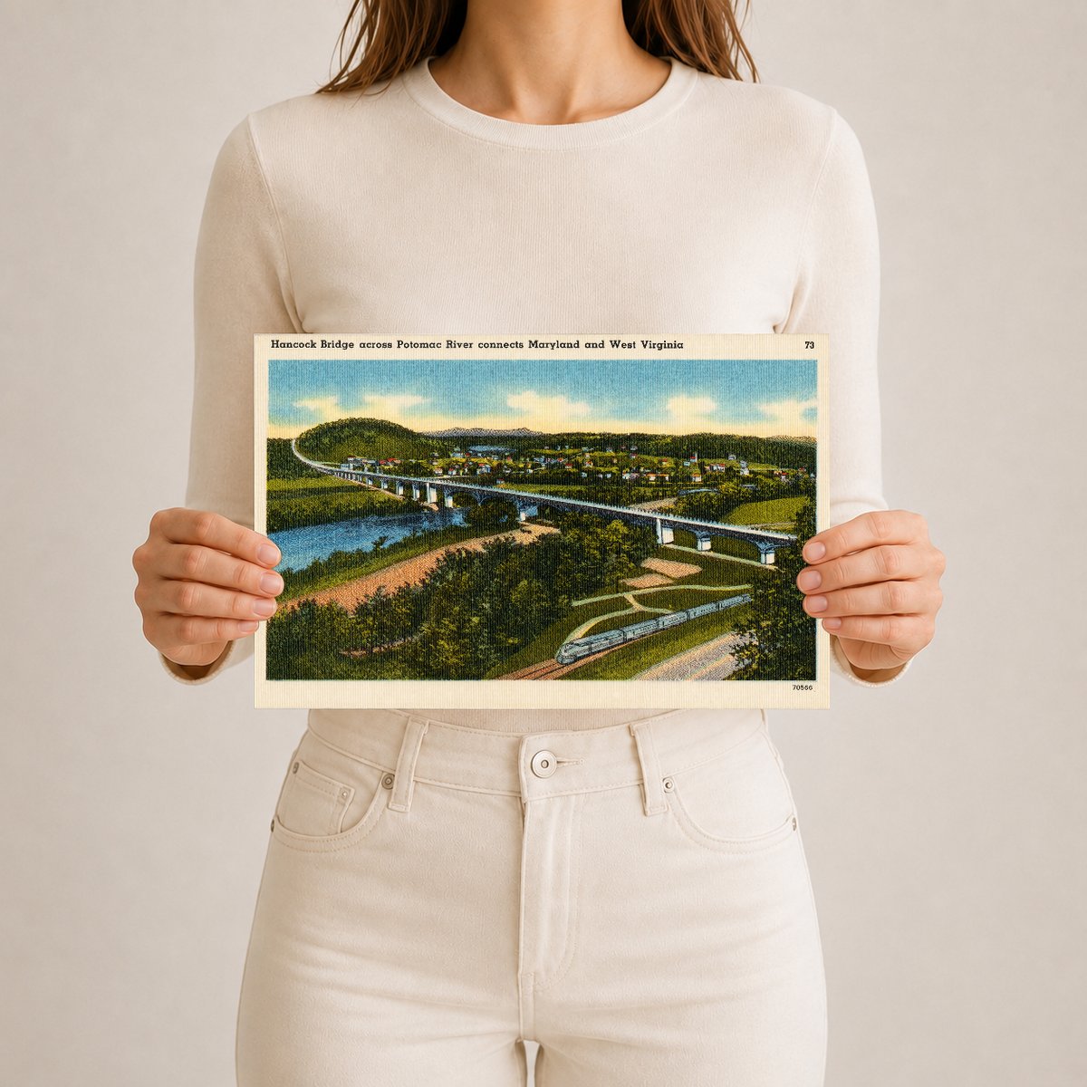 Hancock Bridge across Potomac River connects Maryland and West Virginia — Vintage Maryland Postcard