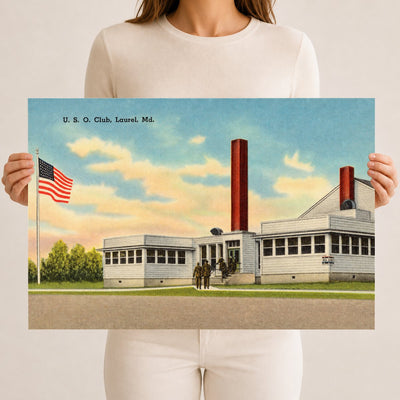 U. S. O. Club, Laurel, MD — Vintage Maryland Postcard