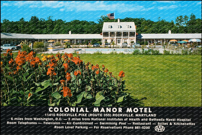 Colonial Manor Motel, 11410 Rockville Pike (Route 355) Rockville, Maryland — Vintage Maryland Postcard
