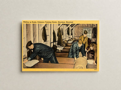 Making  up bunks, Ordnance Training Center, Aberdeen, Maryland — Vintage Maryland Postcard