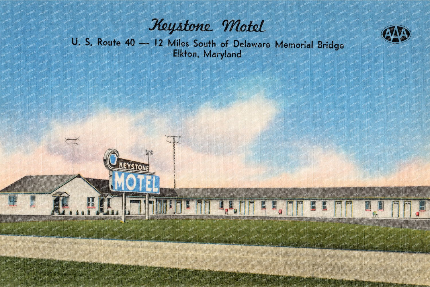Keystone Motel, U. S. Route 40 -- 12 miles south of Delaware Memorial Bridge, Elkton, Maryland — Vintage Maryland Postcard