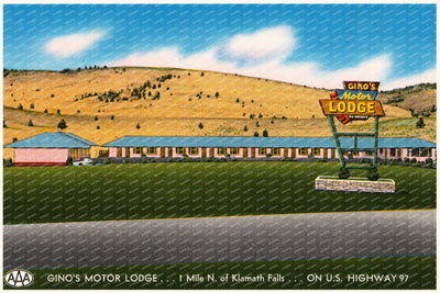 Klamath Falls, OR: Gino's Motor Lodge... 1 mile N. of Klamath Falls... On U.S. Highway 97
