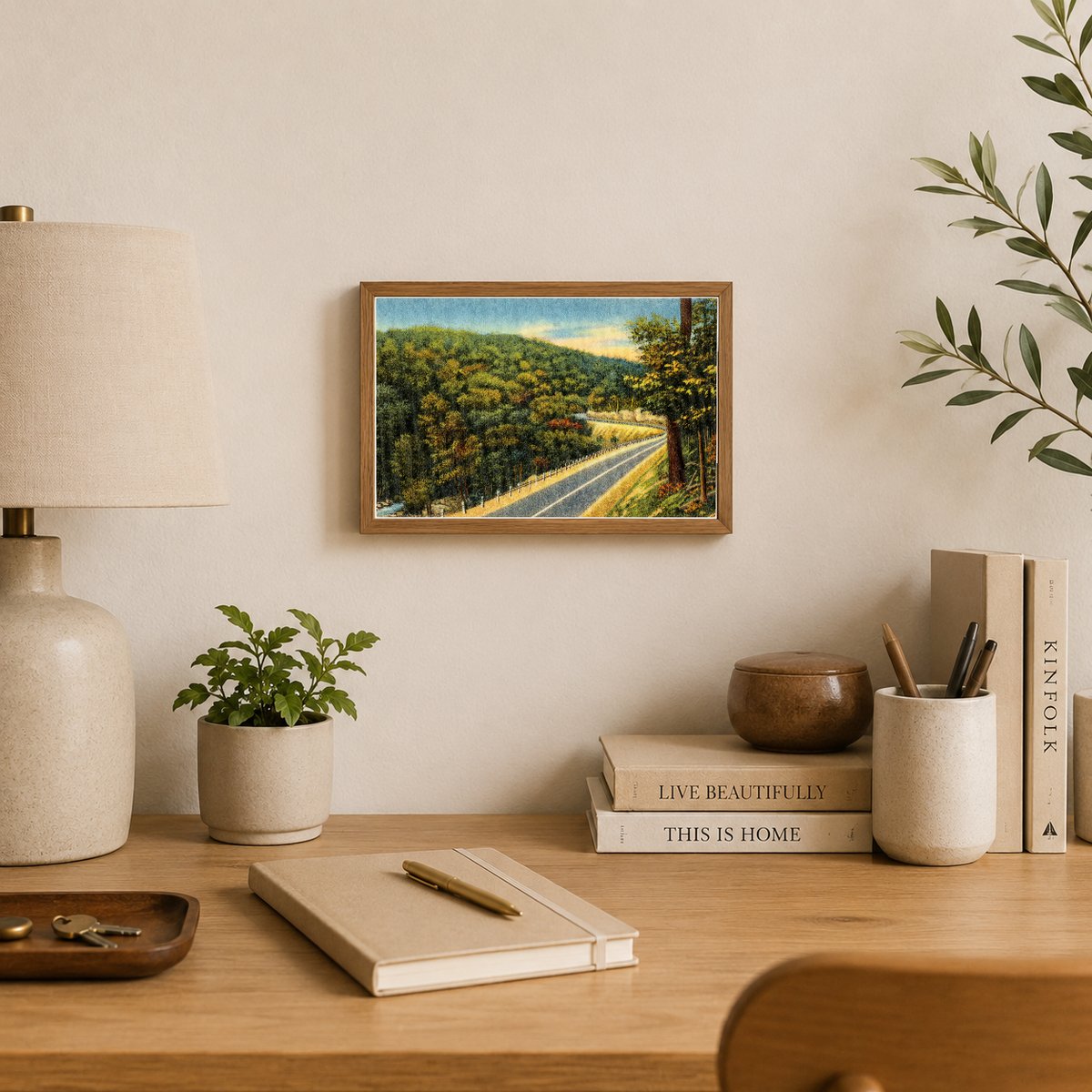 Road winding through forest — Vintage Maryland Postcard