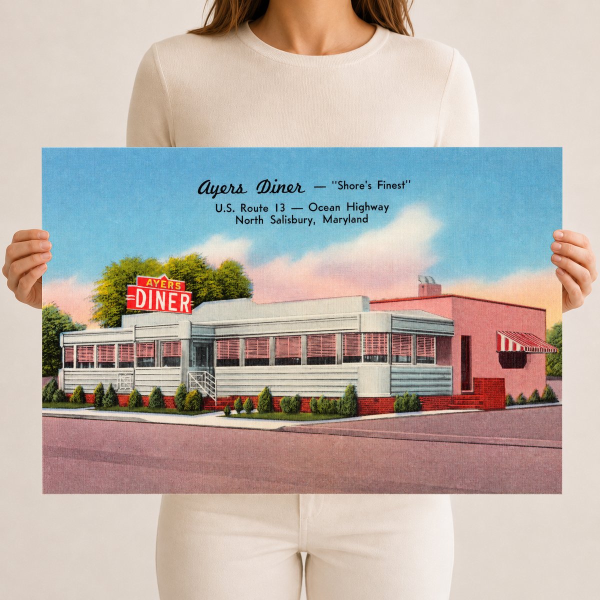 Ayers Diner -- "Shore's Finest", U. S. Route 13 -- Ocean Highway, North Salisbury, Maryland — Vintage Maryland Postcard
