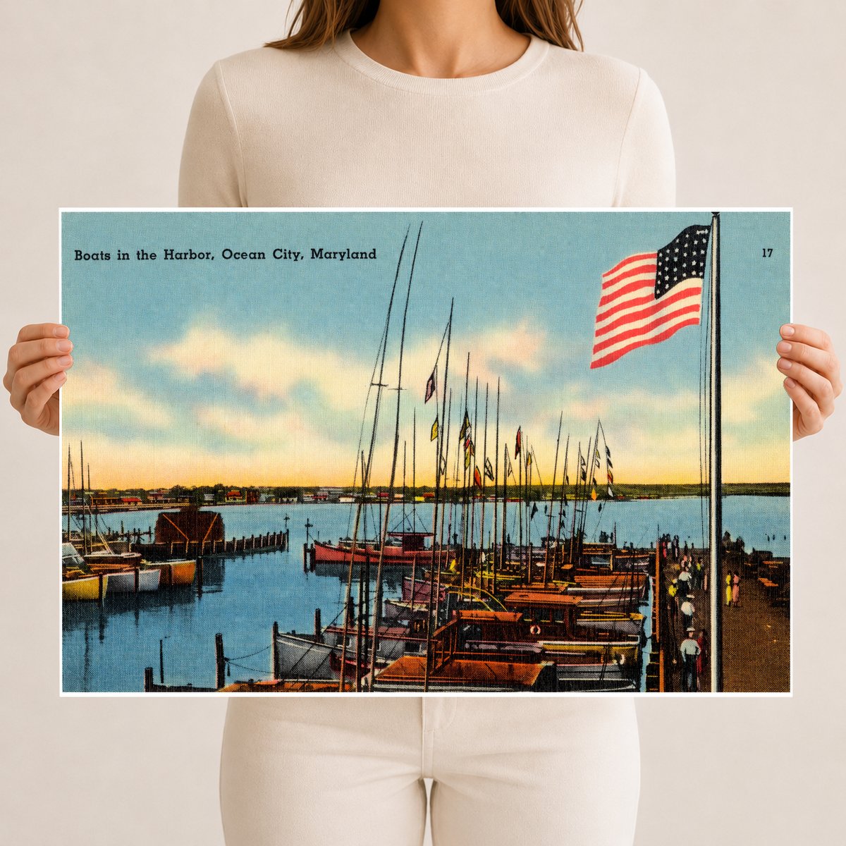 Boats in the harbor, Ocean City, Maryland — Vintage Maryland Postcard