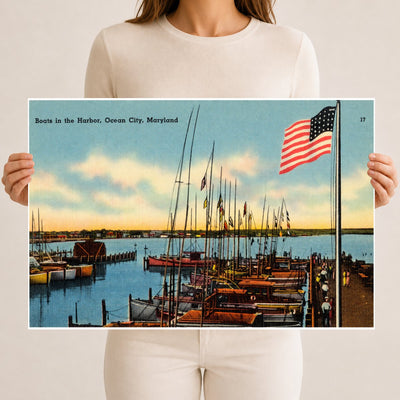 Boats in the harbor, Ocean City, Maryland — Vintage Maryland Postcard