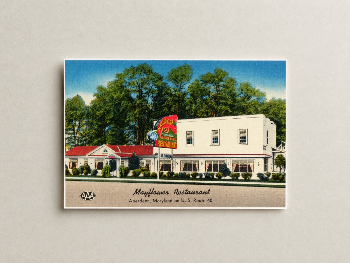 Mayflower Restaurant, Aberdeen, Maryland on U. S. Route 40 — Vintage Maryland Postcard