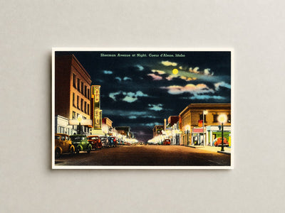 Coeur d'Alene, ID: Sherman Avenue at night