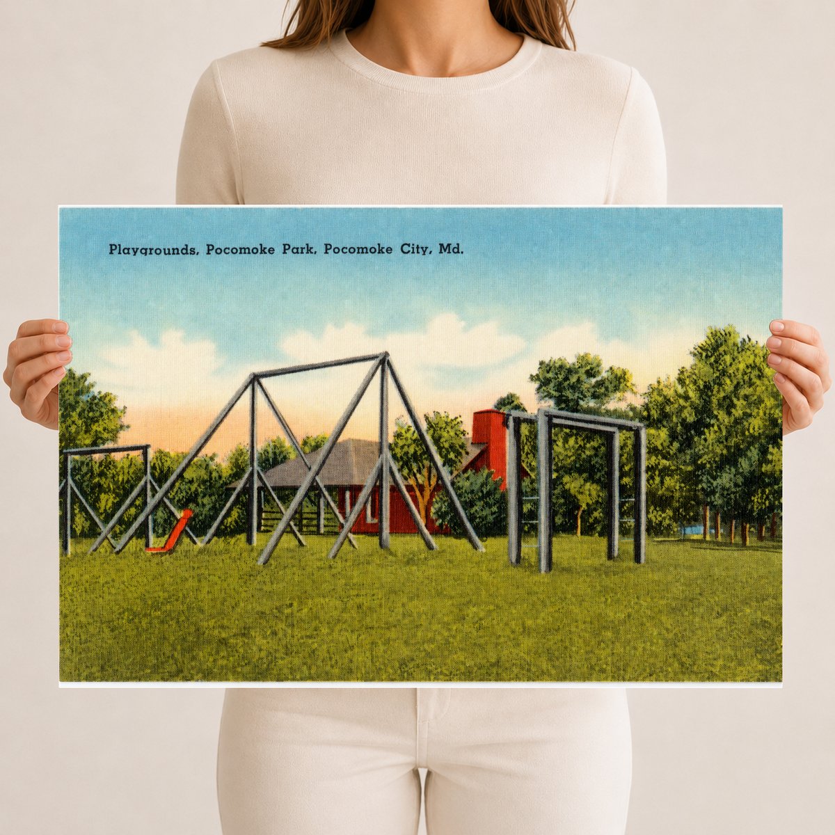 Playgrounds, Pocomoke Park, Pocomoke City, MD — Vintage Maryland Postcard