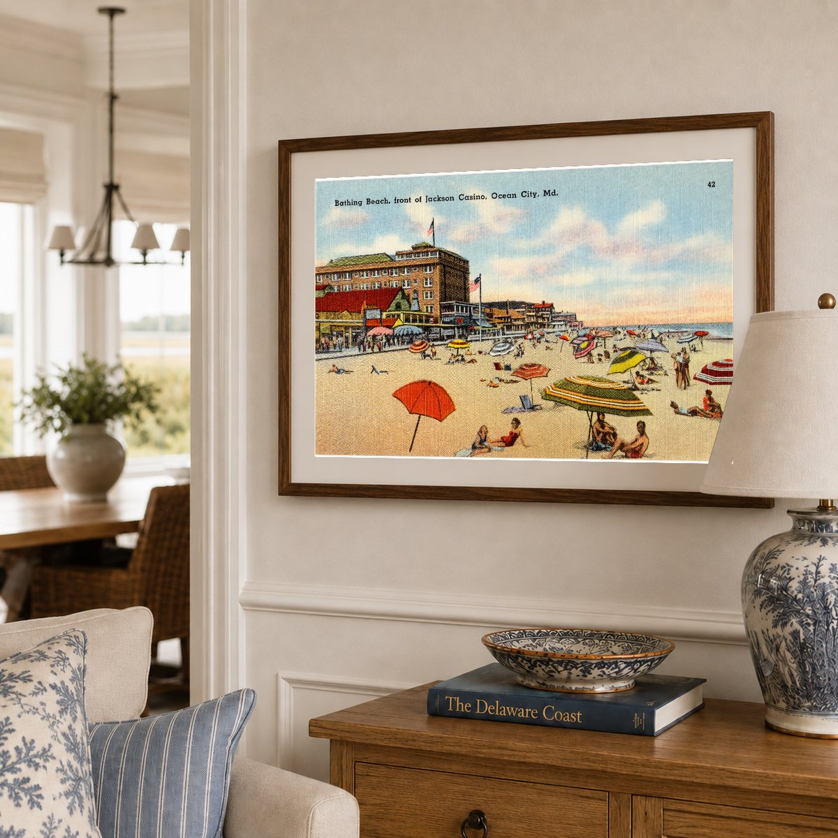 Bathing Beach, front of Jackson Casino, Ocean City, MD — Vintage Maryland Postcard