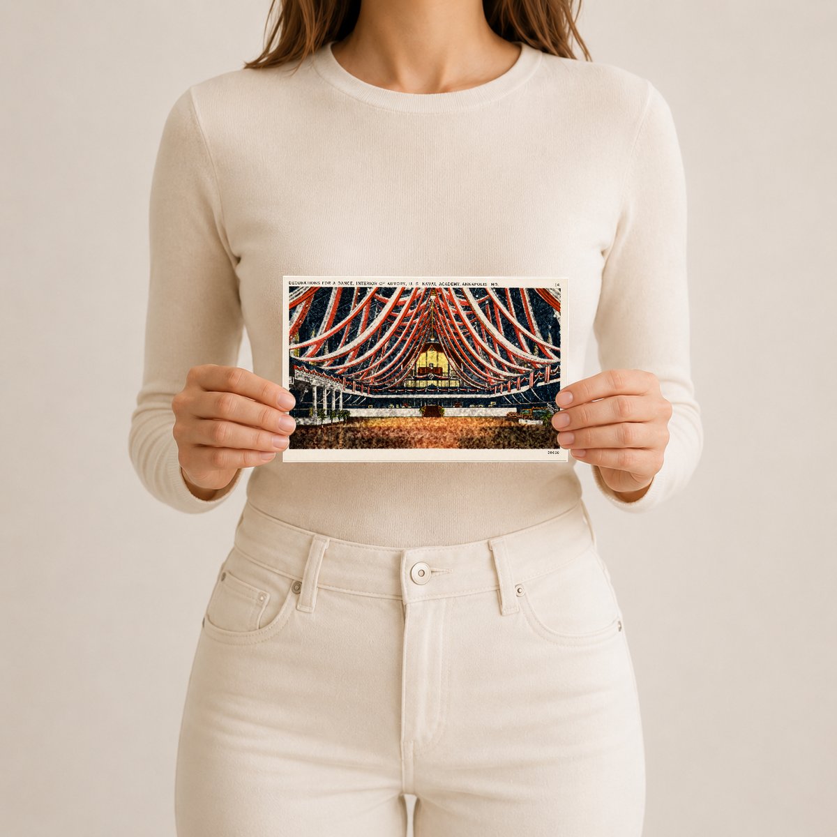 Decorations for a dance, interior of armory, U. S. Naval Academy, Annapolis, MD — Vintage Maryland Postcard