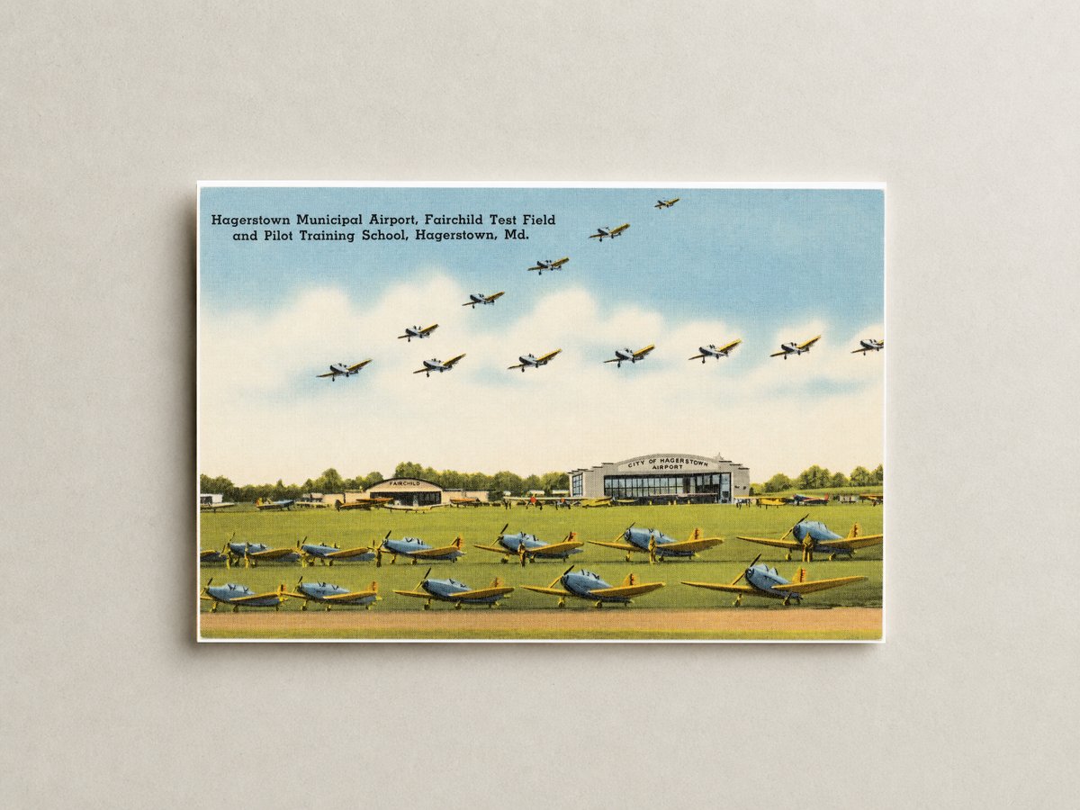 Hagerstown Municipal Airport, Fairchild Test Field and Pilot Training School, Hagerstown, MD — Vintage Maryland Postcard