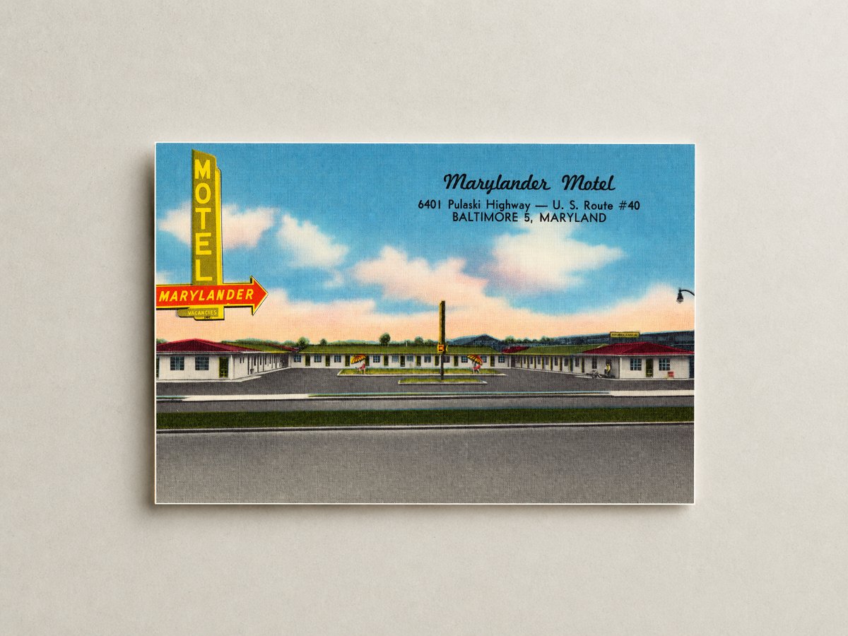 Marylander Motel, 6401 Pulansky Highway -- U. S. Route #40, Baltimore 5, Maryland — Vintage Maryland Postcard