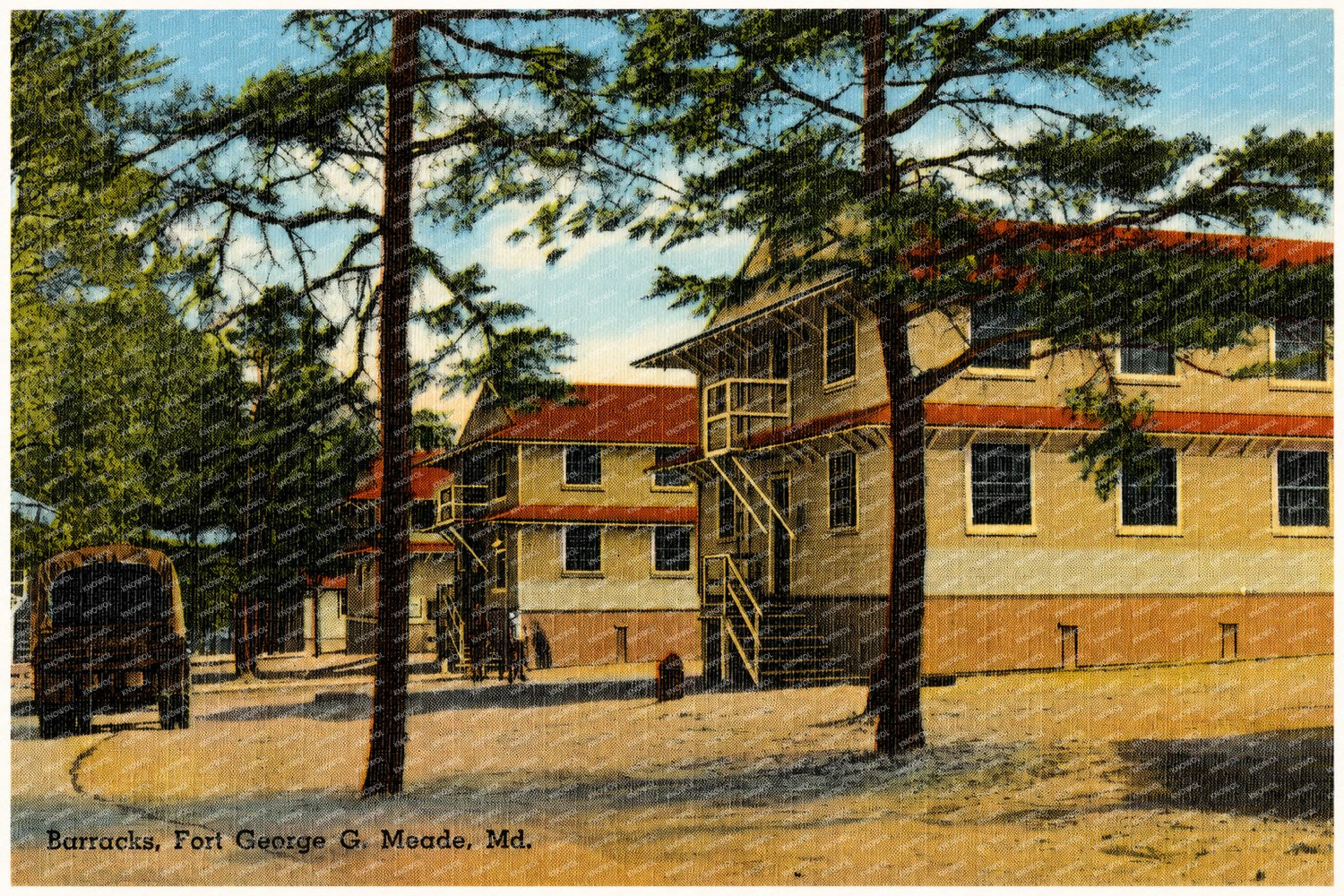 Barracks, Fort George G. Meade, MD — Vintage Maryland Postcard