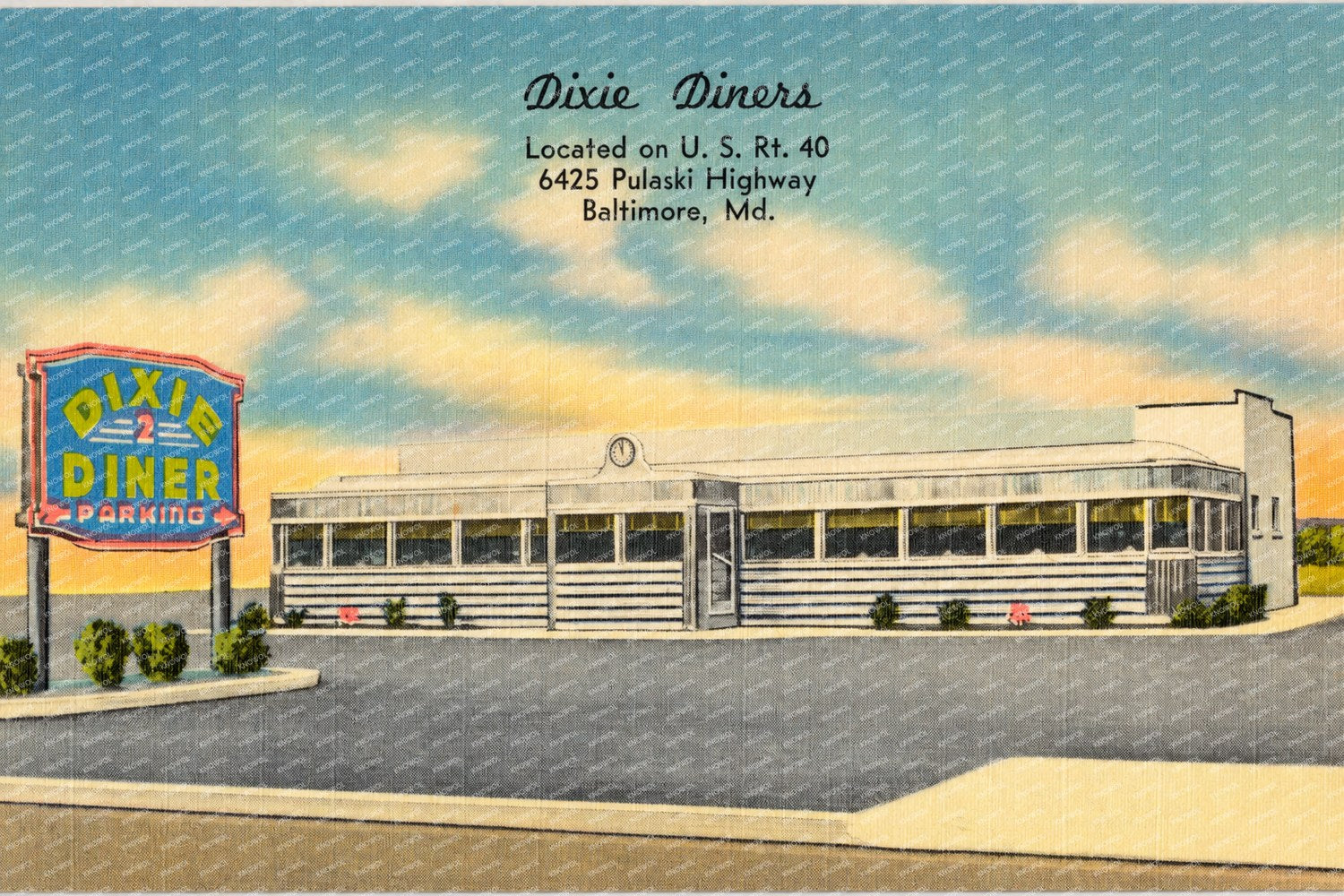 Dixie Diners, located on U. S. Rt. 40, 6425 Pulaski Highway, Baltimore, MD — Vintage Maryland Postcard