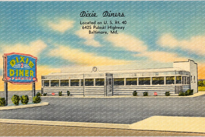 Dixie Diners, located on U. S. Rt. 40, 6425 Pulaski Highway, Baltimore, MD — Vintage Maryland Postcard