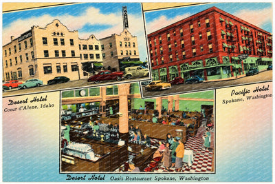 Coeur d'Alene, WA: Desert Hotel, Coeur d'Alene, Idaho. Pacific Hotel, Spokane, Washington. Desert Hotel, Oasis Restaurant, Spokane