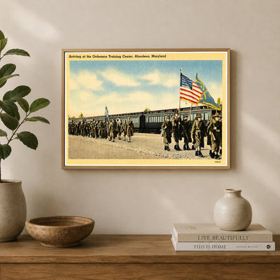 Arriving at the Ordnance Training Center, Aberdeen, Maryland — Vintage Maryland Postcard