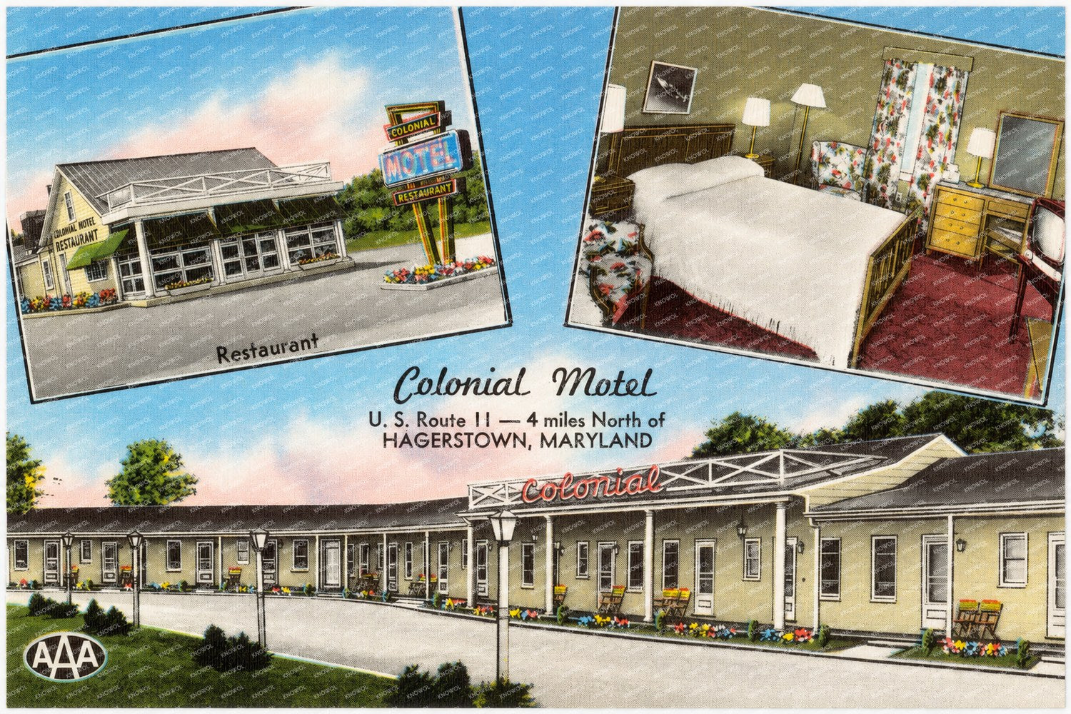 Colonial Motel, U. S. Route 11 -- 4 miles north of Hagerstown, Maryland — Vintage Maryland Postcard