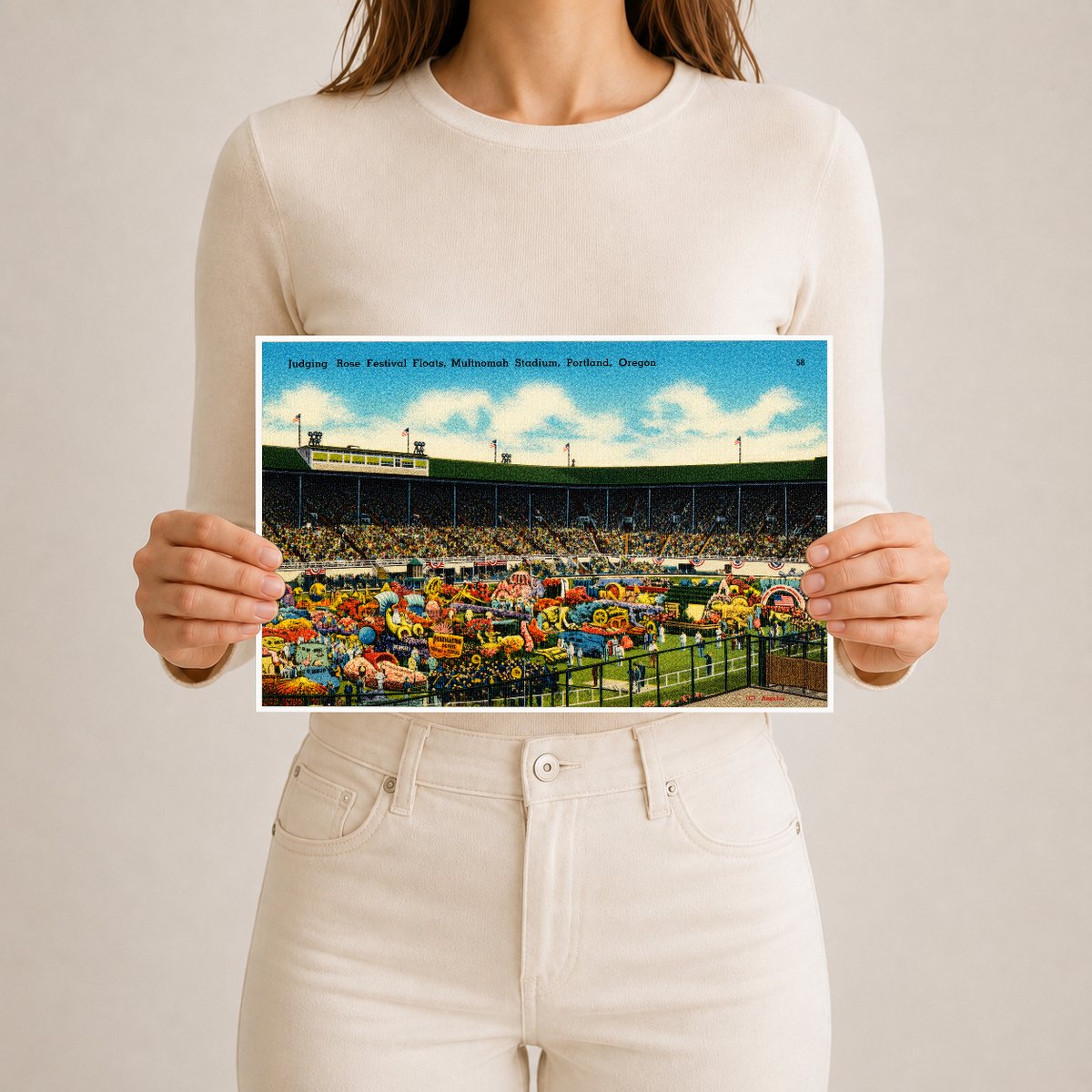 Portland, OR: Judging Rose Festival floats, Multnomah Stadium