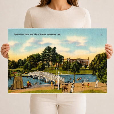 Municipal park and high school, Salisbury, MD — Vintage Maryland Postcard