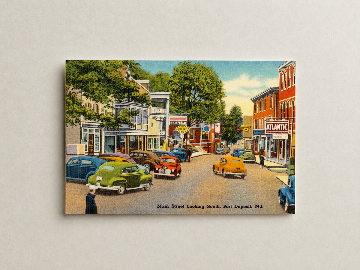 Main Street looking south, Port Deposit, MD — Vintage Maryland Postcard