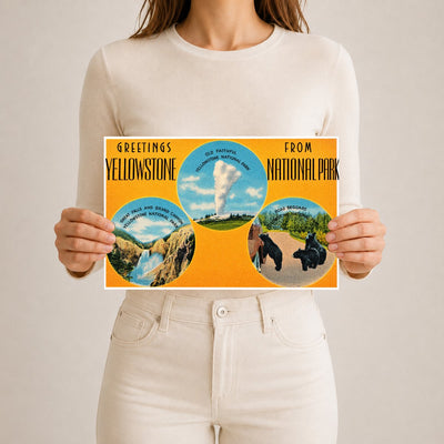 Yellowstone National Park, WY: Greetings from Yellowstone National Park -- Old Faithful, Great Falls and Grand Canyon, Road Beggars