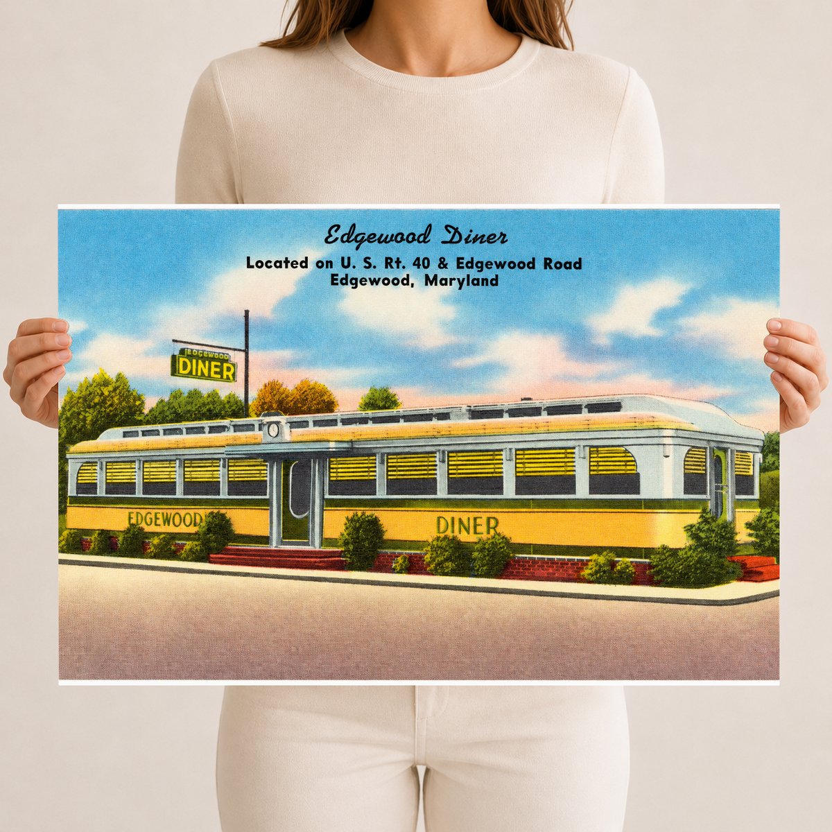 Edgewood Diner, located on U. S. Rt. 40 & Edgewood Road, Edgewood, Maryland — Vintage Maryland Postcard