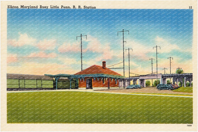 Elkton Maryland busy little Penn. R. R. Station — Vintage Maryland Postcard
