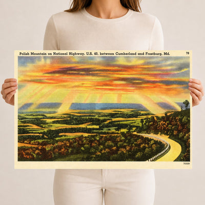 Polish Mountain on National Highway, U. S. 40, between Cumberland and Frostburg, MD — Vintage Maryland Postcard