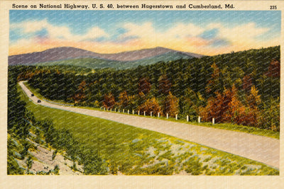 Scene on National Highway, U. S. 40, between Hagerstown and Cumberland, MD — Vintage Maryland Postcard