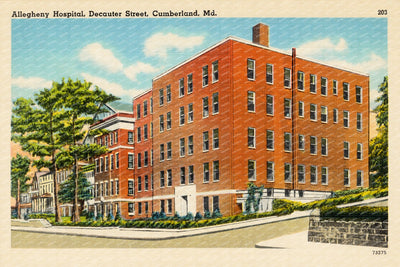 Allegheny Hospital, Decauter Street, Cumberland, MD — Vintage Maryland Postcard