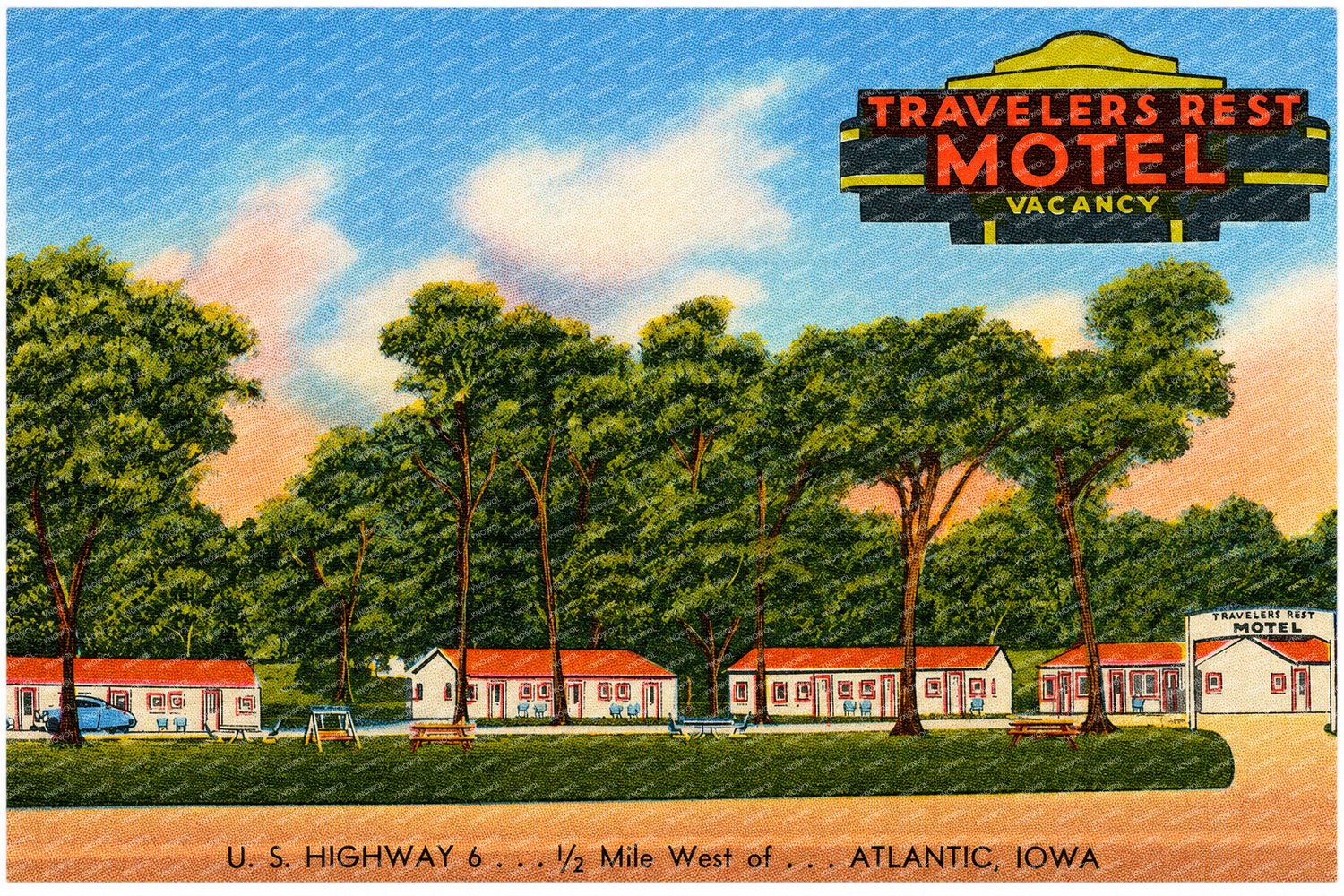 Atlantic, IA: Travelers Rest Motel, U. S. Highway 6...1/2 mile west of... Atlantic