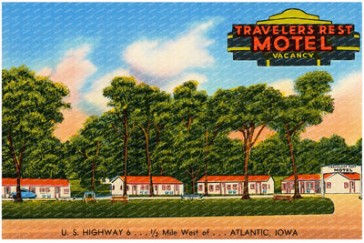 Atlantic, IA: Travelers Rest Motel, U. S. Highway 6...1/2 mile west of... Atlantic