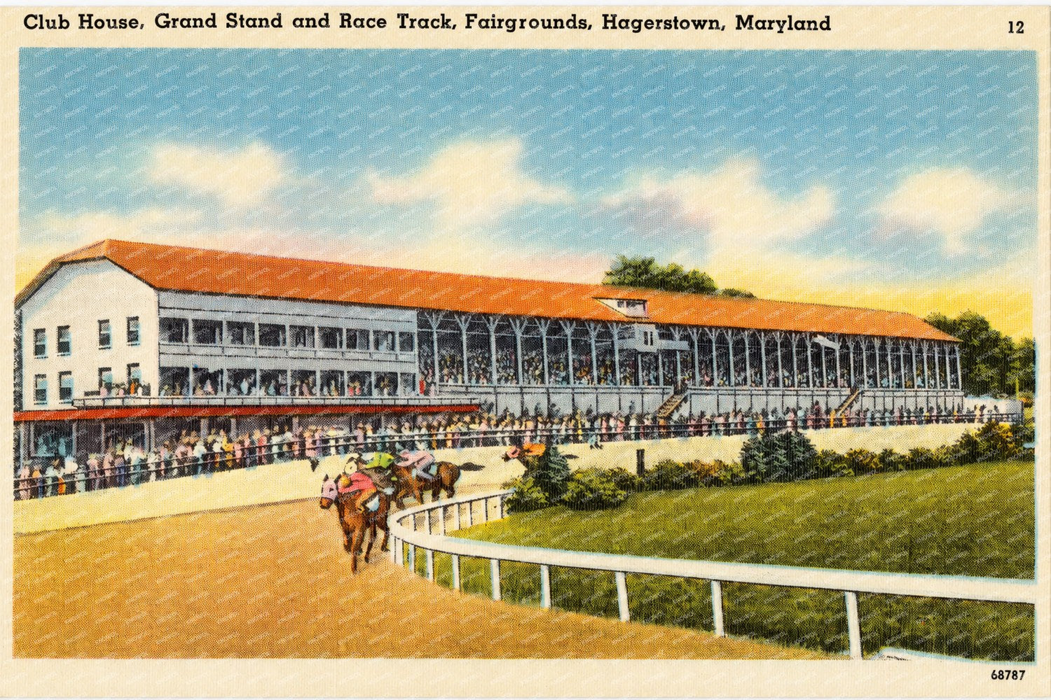 Club house, grand stand and race track, fairgrounds, Hagerstown, Maryland — Vintage Maryland Postcard